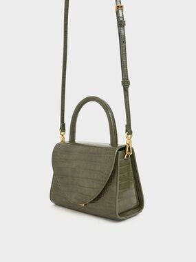 Charles & Keith Croc-Effect Structured Top Handle Bag